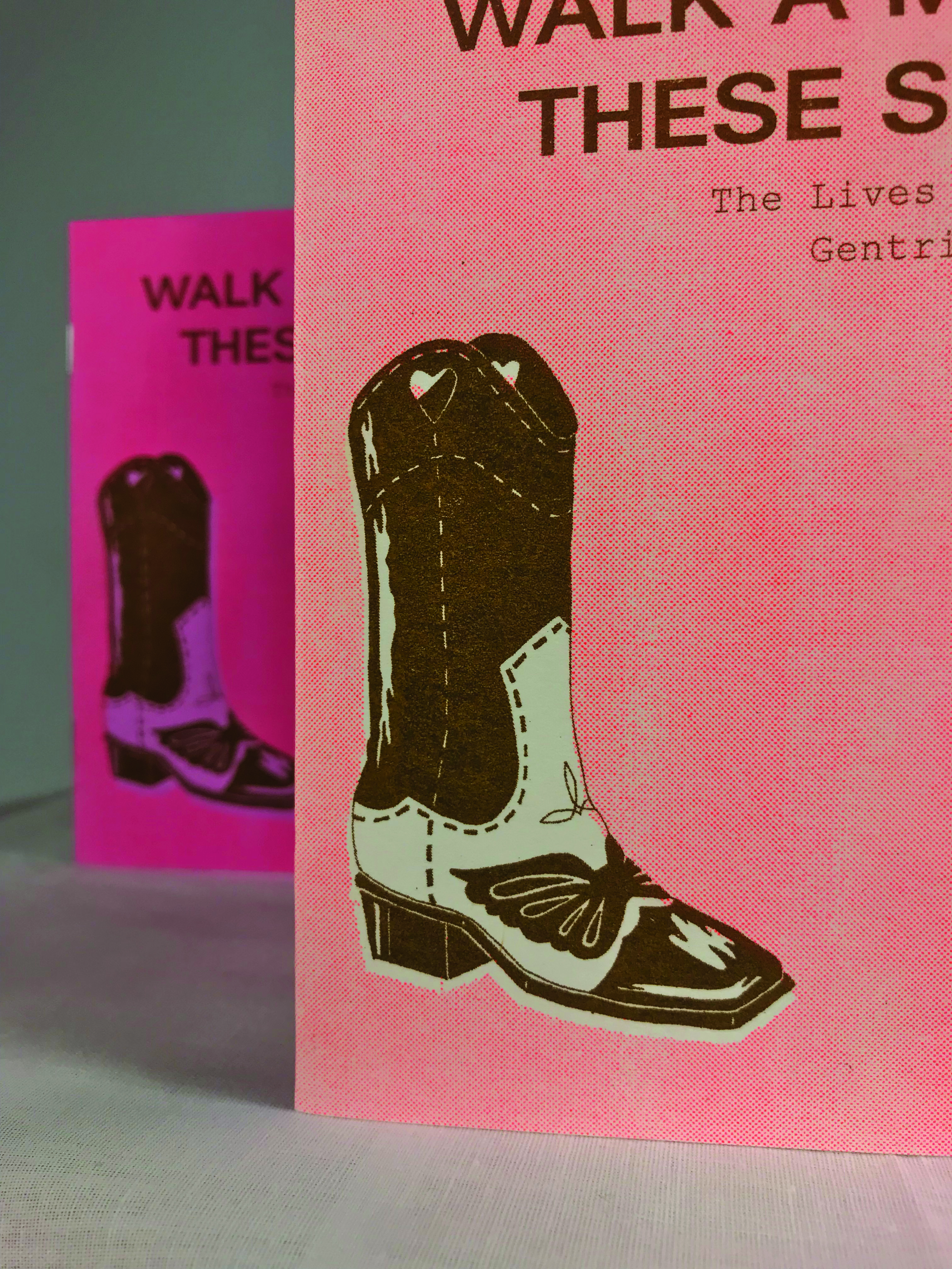 detail shot of shoe zine Riso print.